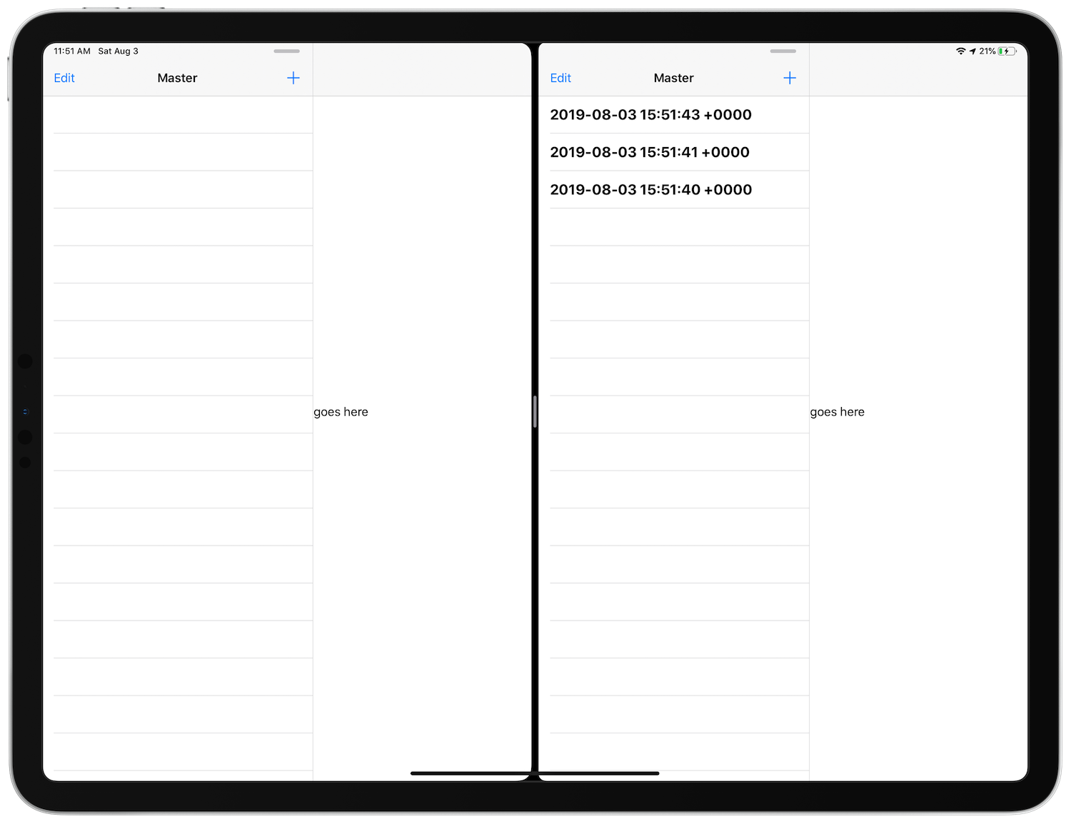 Screenshot of app running in two windows.